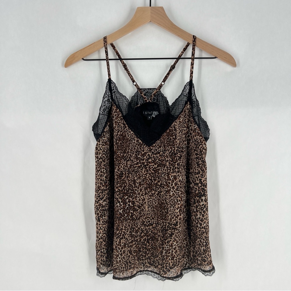 1. State Chiffon Leopard Animal Print Lace Cami Y2K Mob Wife